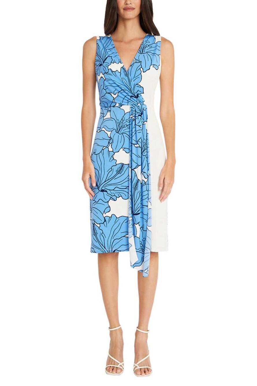 NEW MAGGY LONDON sleeveless floral contrast dress in ivory fren